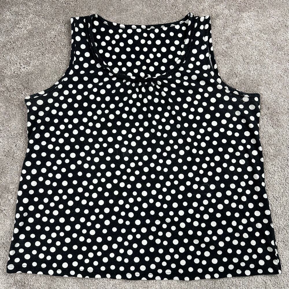 Black White Polka Dot Scoop Neck Tank Top Womens Size XL Y2K Office Glam Preppy